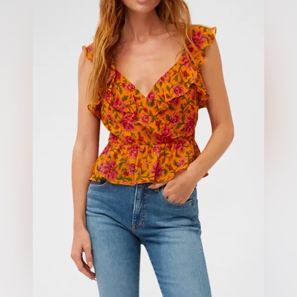 Veronica Beard designer Randa blouse 100% silk orange floral size 4 - Picture 5 of 16